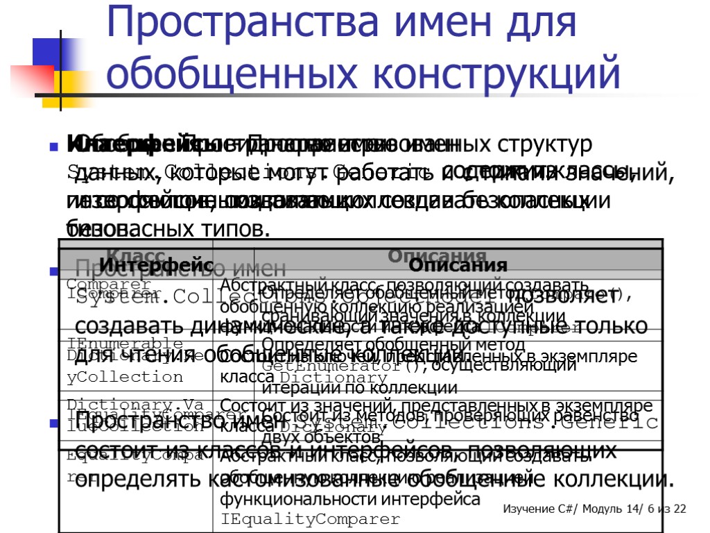 Обобщения - вид параметризованных структур данных, которые могут работать и с типами значений, и